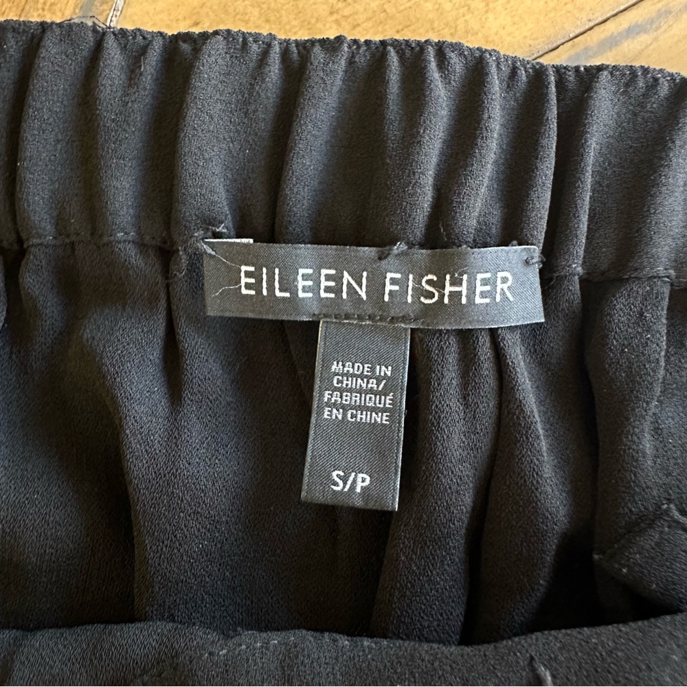 Eileen Fisher Pure Silk Georgette Crepe Wide Leg Wrap Black Skirt Pants Luxury S - Picture 4 of 11